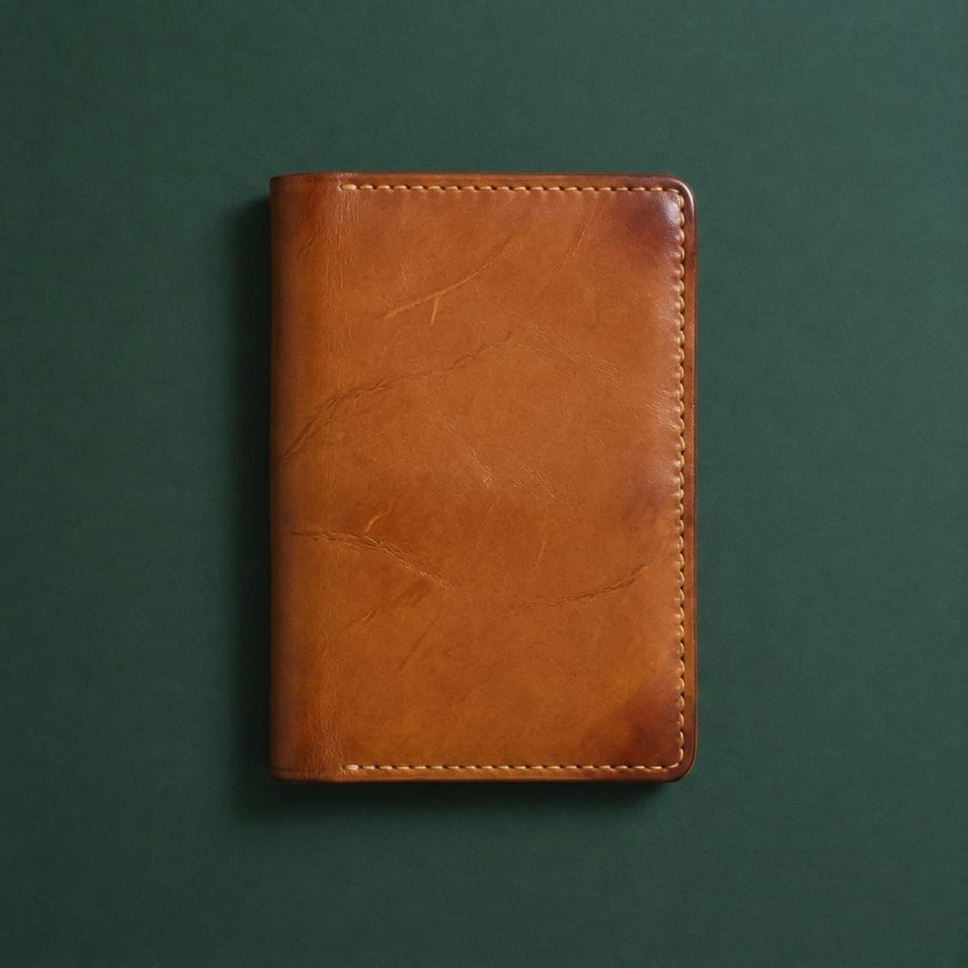 The same full-grain passport cover after 12 months of carry