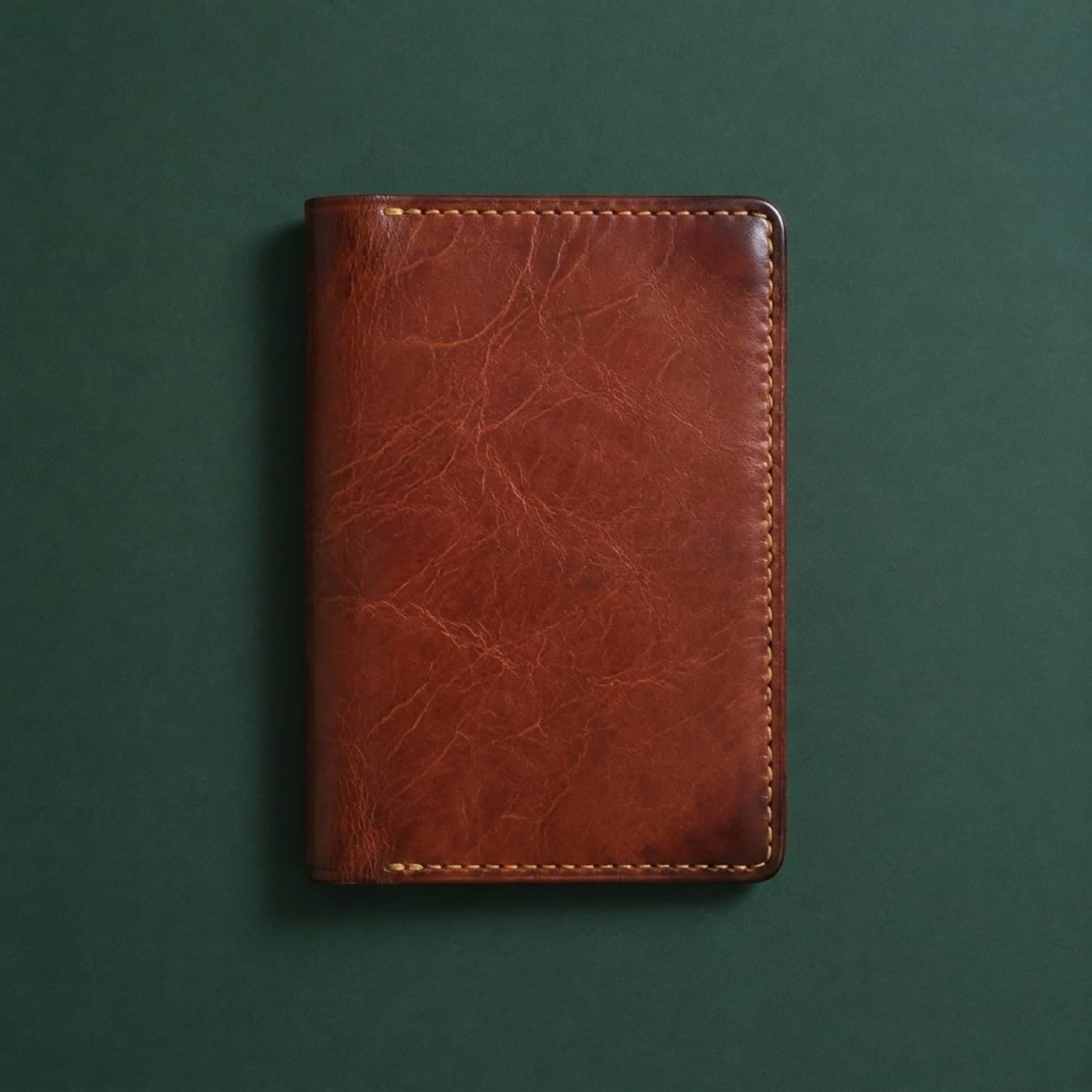 The same full-grain passport cover after 24 months of carry